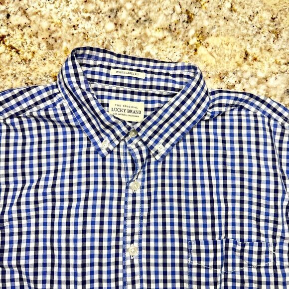Lucky Blue Gingham Plaid Long Sleeve Casual Button Up XL White Label Fit Work - Picture 3 of 4